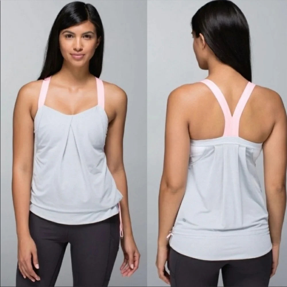 Lululemon Rest Less Tank Top Heathered Light Grey / Pink